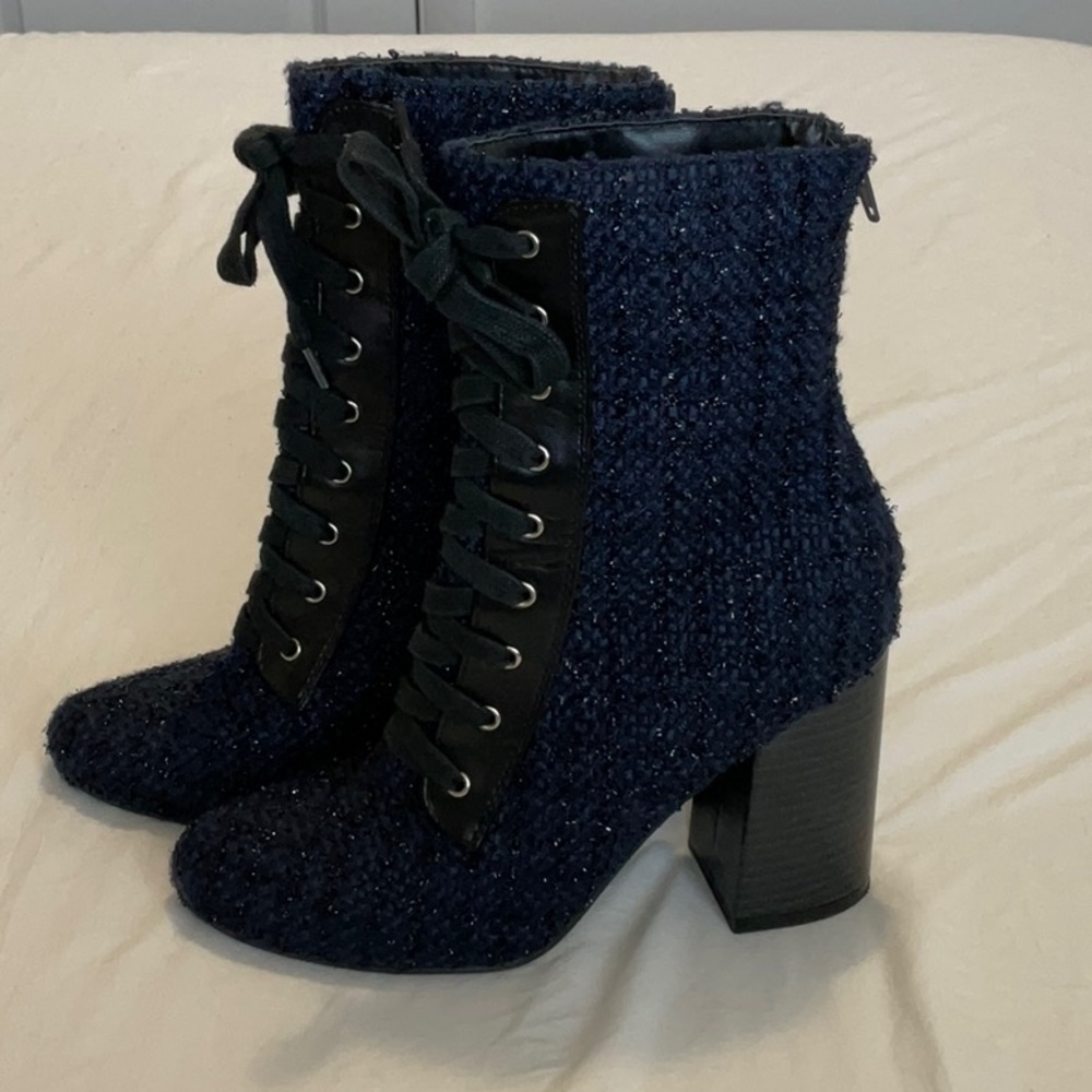 Charlotte Russe Blue Lace Up Boots with Block Heel